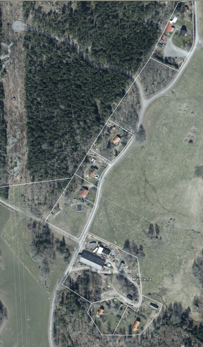 Flygbildskarta över Målstena Gårds närområde