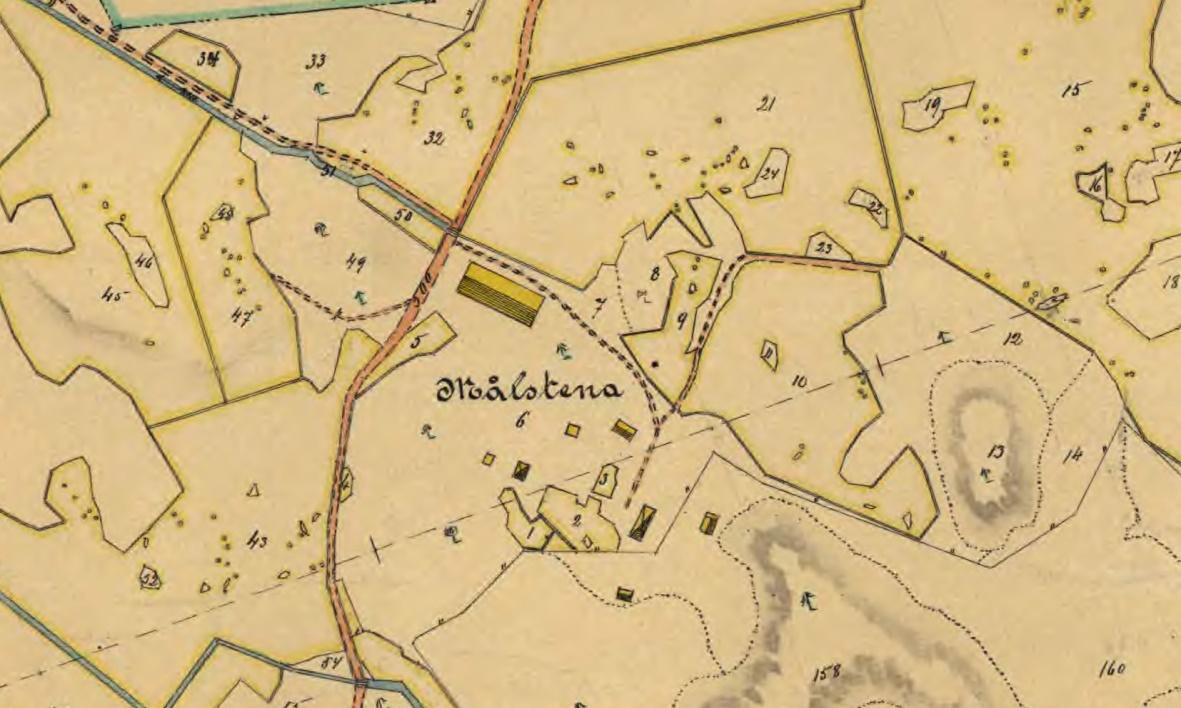 Målstena på en senare 1800-talskarta